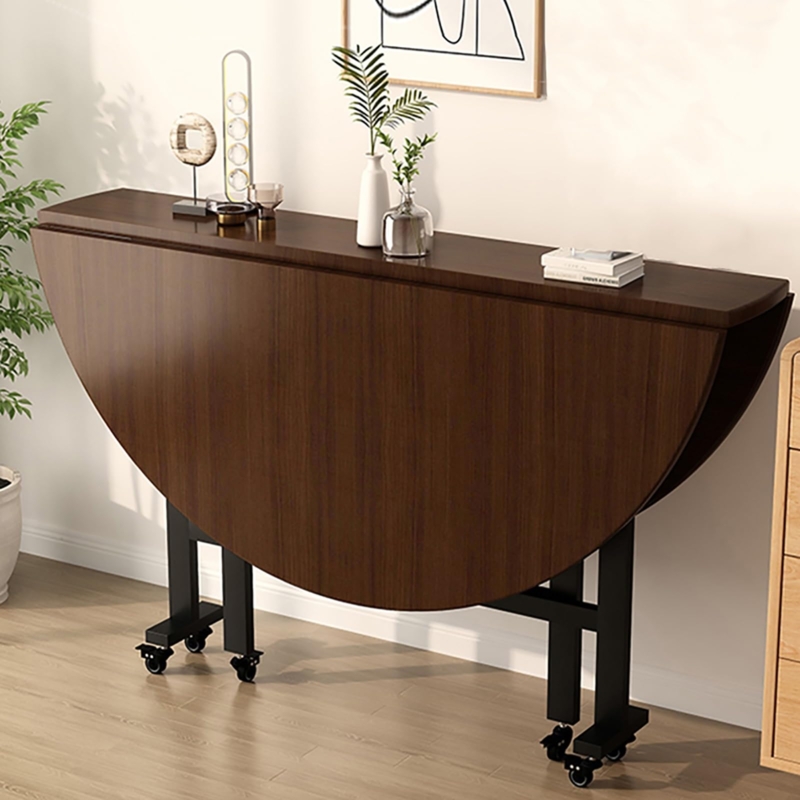 Drop Leaf Table Walnut Finish Locking Casters Space Saving