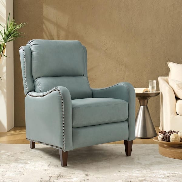 Dusty Blue Recliner Chair Split Back Nailhead Trim Transitional