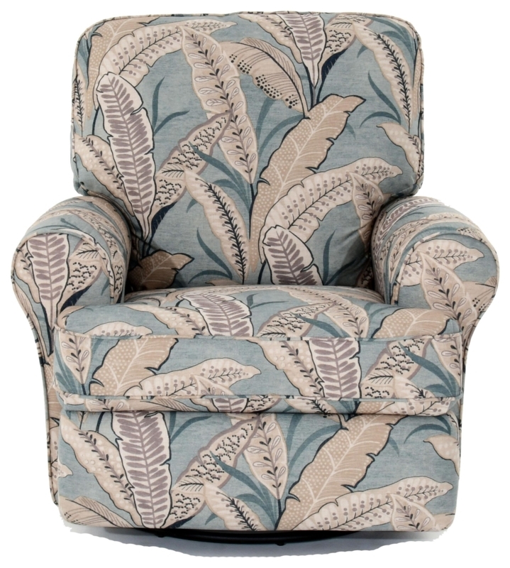 Dusty Blue Tropical Leaf Print Swivel Glider Recliner