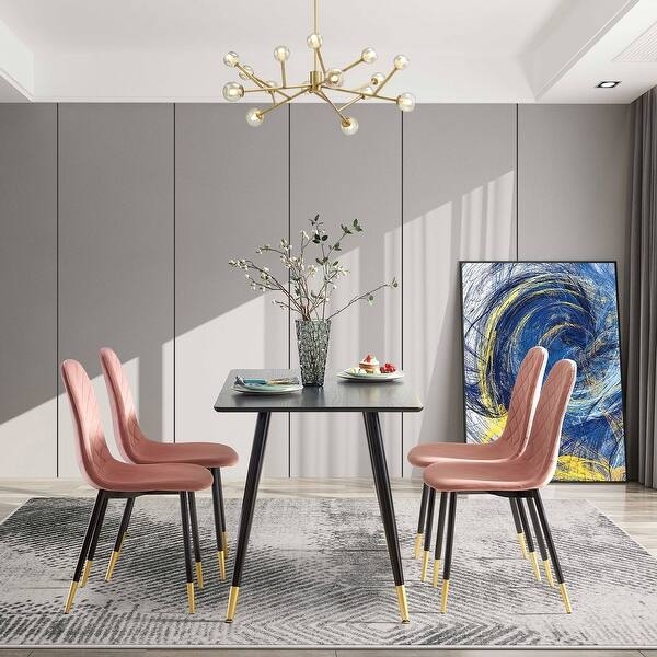Dusty Rose Velvet Dining Chairs with Gold-Tipped Legs