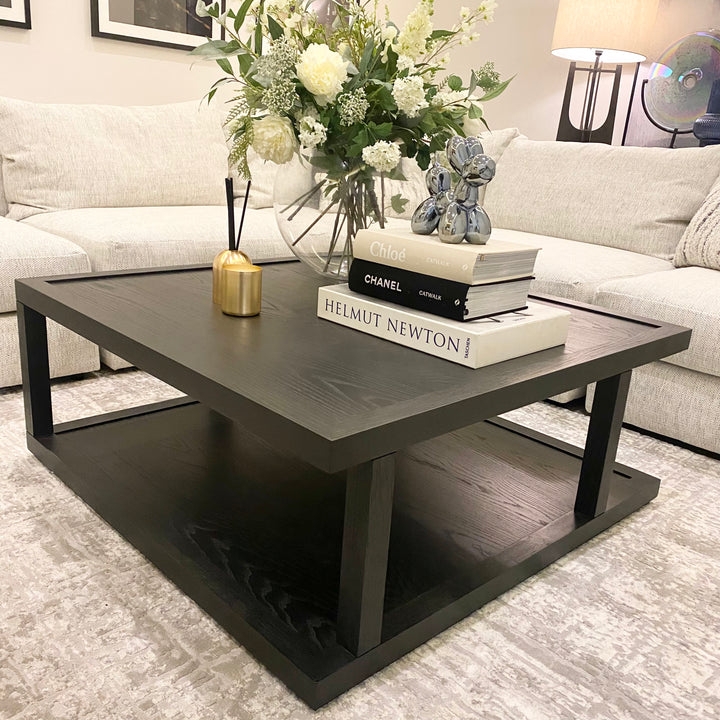 Ebony Ash Coffee Table Visible Grain Two Tier Low Profile
