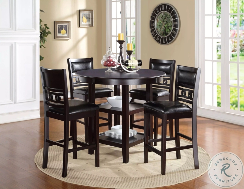 Ebony Dining Set Built In Shelves Round Table Counter Height