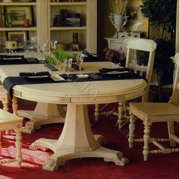 Elegant Dining Table French Country Oval Carved Pedestal Scrolled Feet