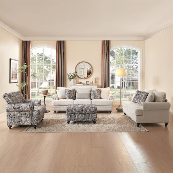 Elegant Grey Chesterfield Living Room Set with Chesterfield Silhouette.