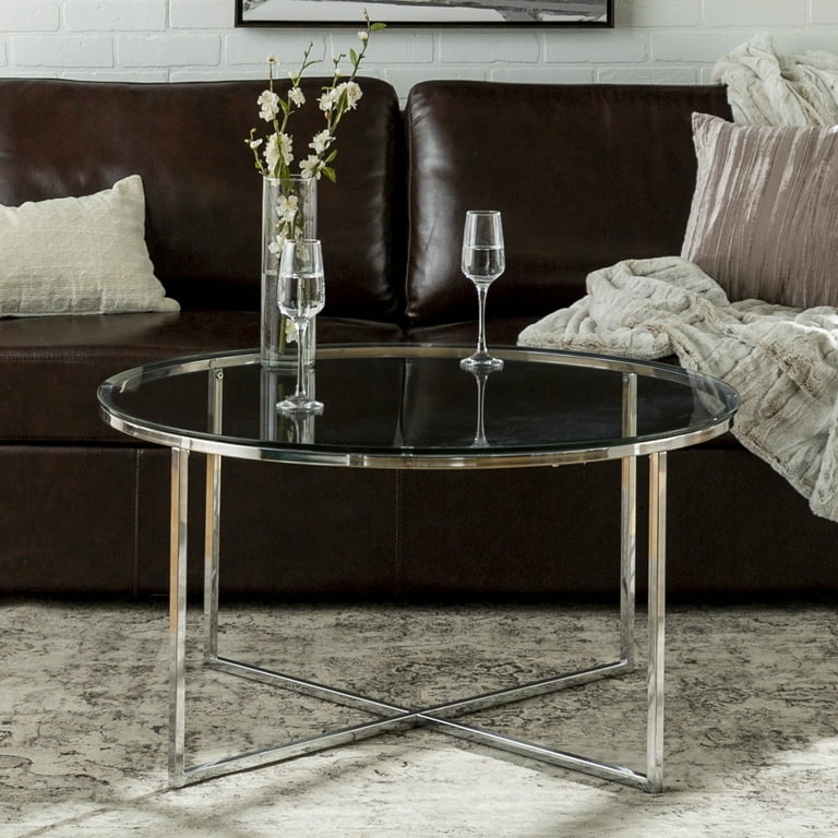 Ember Interiors Modern Round Coffee Table, Glass/Chrome -