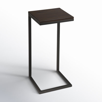 End Table C-Frame Black Metal Espresso Wood Slim