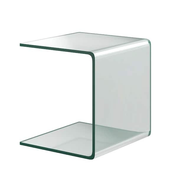 End Table C-Shape Bent Glass Clear Polished Minimalist Sofa Table