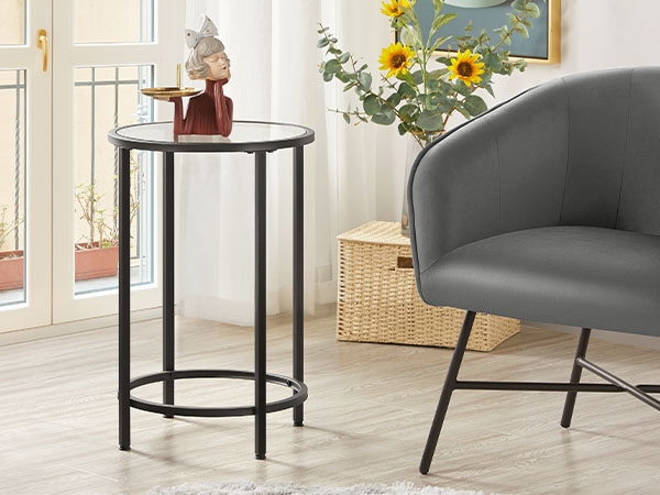 End Table Circular Frame Black Metal Modern Minimalist Accent Table