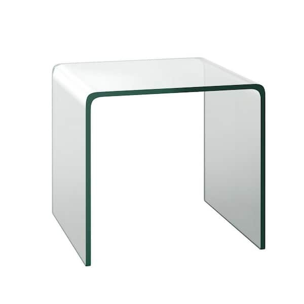 End Table, Clear Bent Glass U-Shaped Waterfall