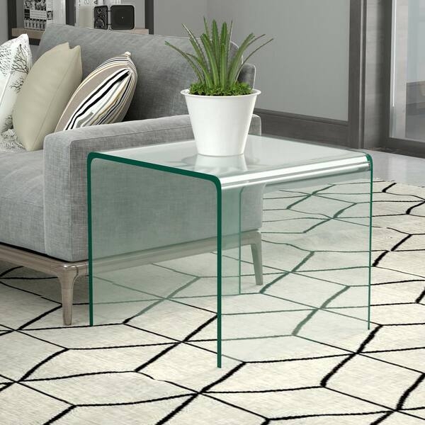 End Table, Clear Tempered Bent Glass U-Shaped