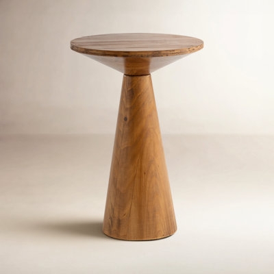 End Table Conical Wood Side Table Round Sculptural Pedestal Base