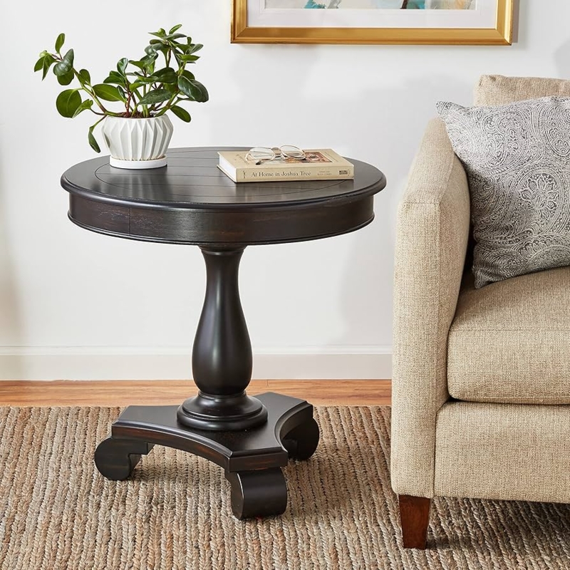 End Table Espresso Finish Turned Pedestal Tripod Base