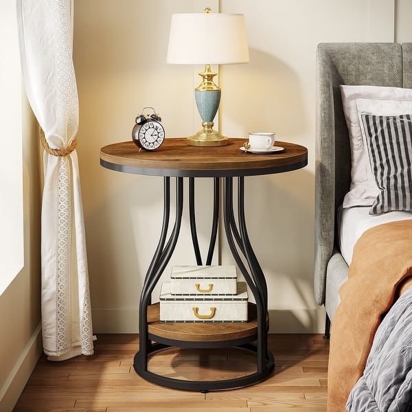 End Table featuring Curved Pedestal-Style Legs and Wood Finish