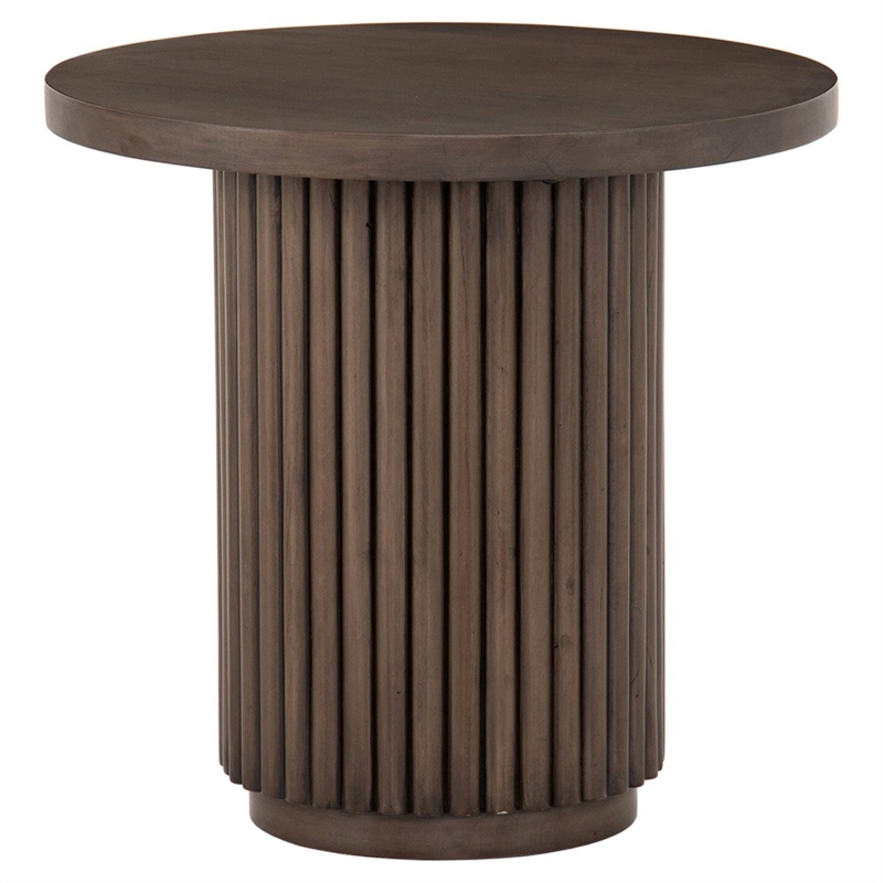 End Table Fluted Pedestal Base with Thick Ashen Brown Top