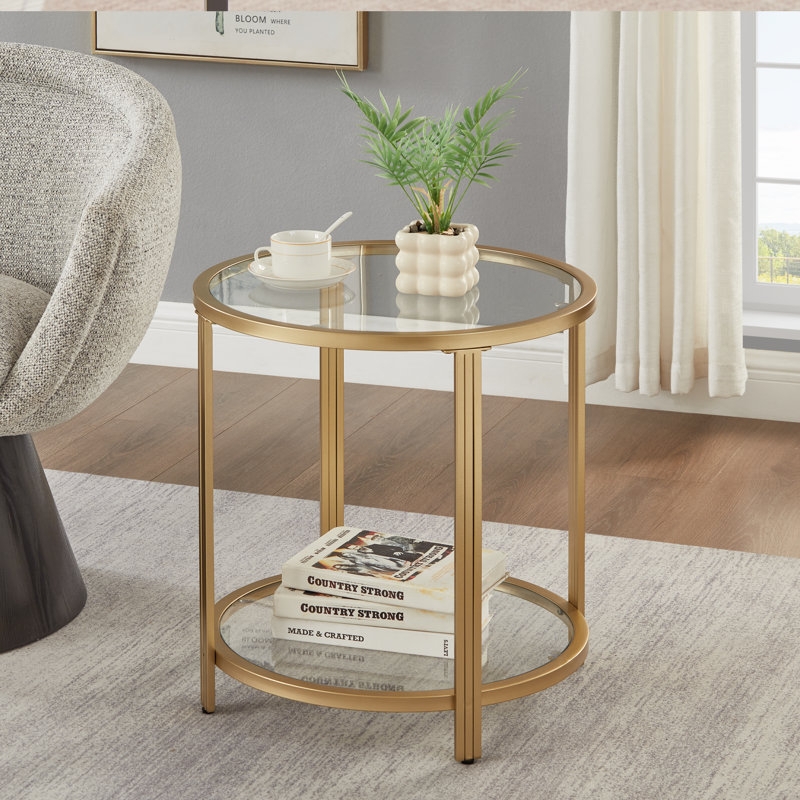 End Table: Gold Glass End Table featuring Two-Tier Ribbed Leg Detail