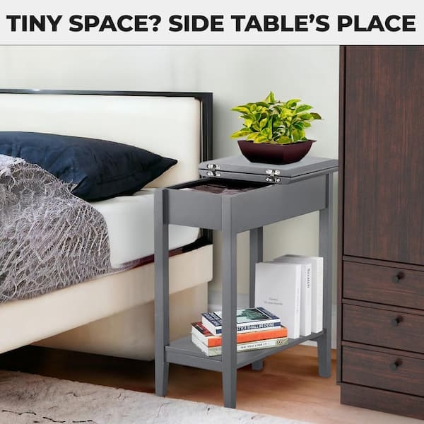 End Table Hidden Storage Narrow Profile Slim Storage Nightstand