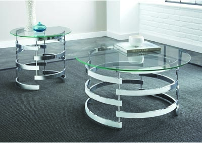 End Table: Polished Chrome Tiered Metal Base Furniture, Open Design