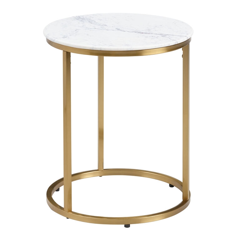 End Table Round Marble Top Slender Gold Tri-Leg
