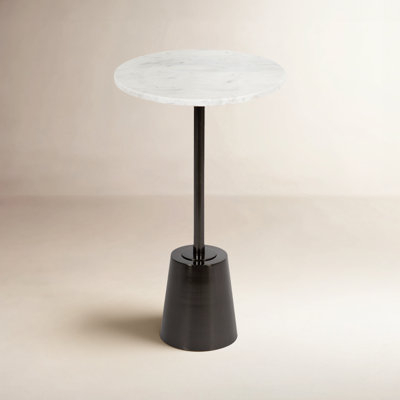 End Table Round Pedestal Base Mid-Century Modern Wood Toned