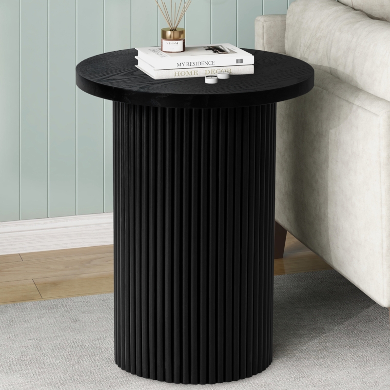 End Table Round Pedestal Base Wood Grain Mid-Century Accent