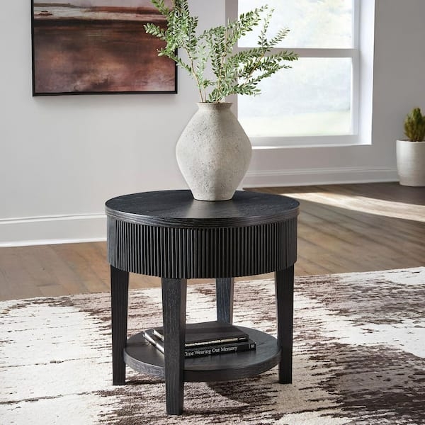 End Table Round Three-Tier with Two Storage Drawers