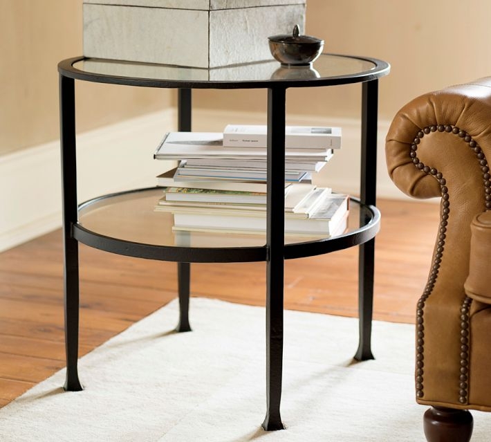 End Table Round Two Tier Glass with Slender Black Metal Frame