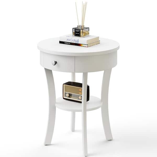 End Table Round with Drawer Two Tier Curved Legs