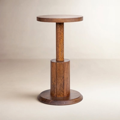 End Table Round Wood Faceted Pedestal Tiered Modern