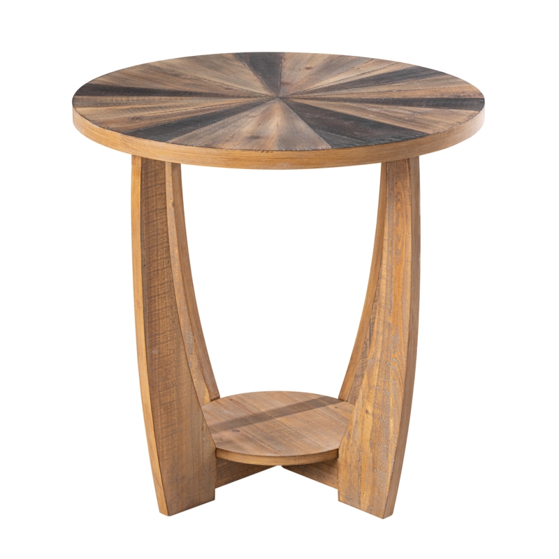 End Table Rustic Sunburst Top Round Wood Toned Finish Black And Natural