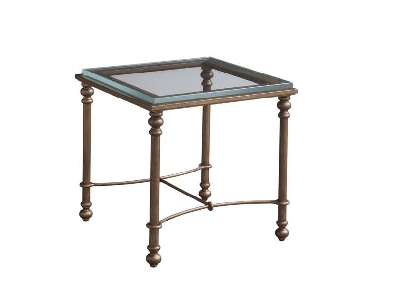 End Table Square Glass Top with Antique Bronze Bobbin Legs