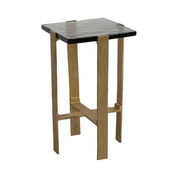 End Table Tall Slender Profile Textured Gold Glass Pedestal Table