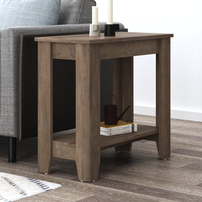 End Table, Tapered Legs, Lower Shelf, Medium Brown Wood Grain Finish