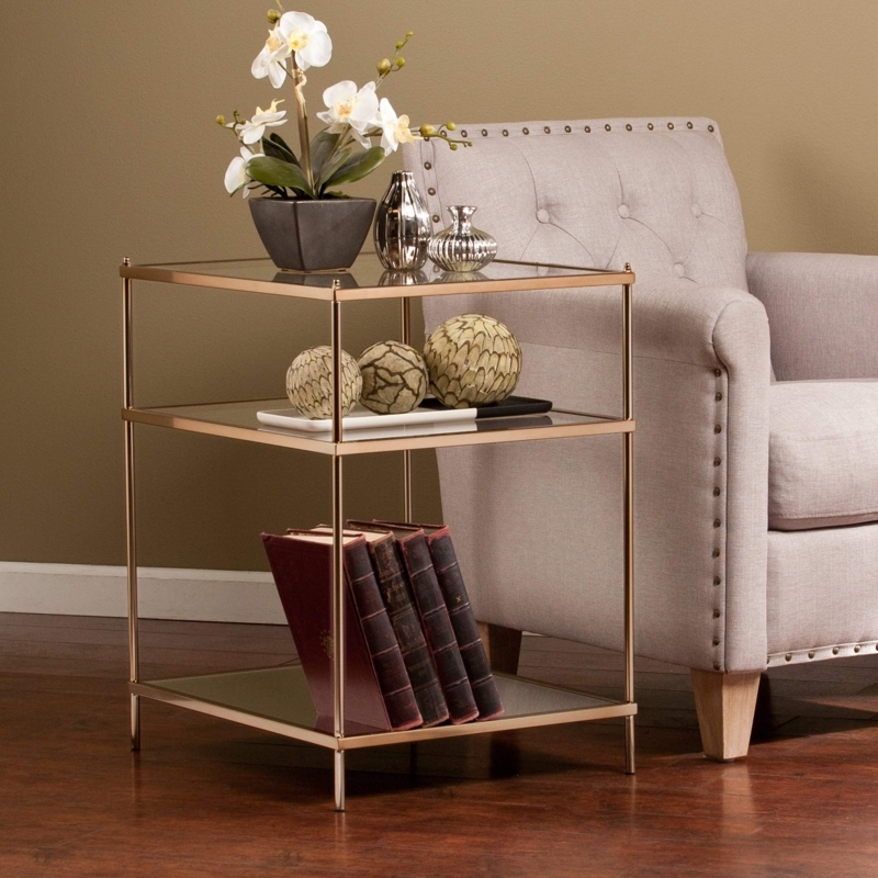 End Table Three-Tier Design with Open Glass Shelving