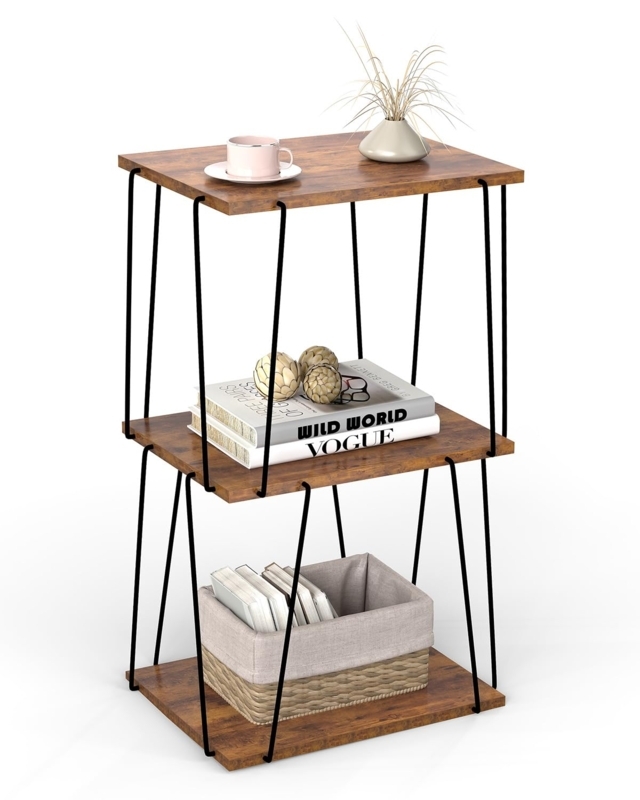 End Table Three-Tier Industrial Wire Frame Tall Rustic Side Table