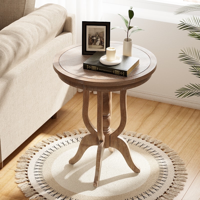 End Table Traditional Round Pedestal Base With Curved Wood Legs