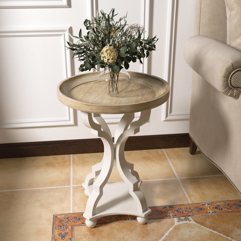 End Table Tray Top Distressed Whitewash Three-Tier Storage Drawers