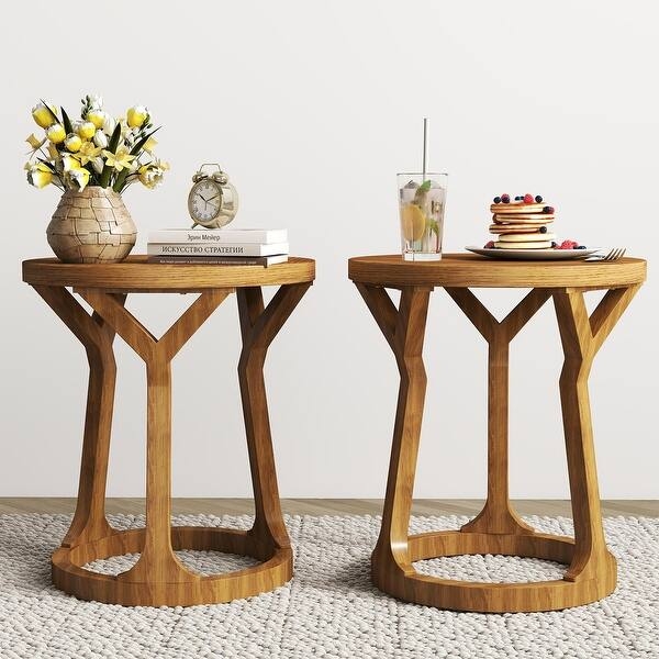 End Table Turned Pedestal Base Round Top Natural Wood Grain Classic