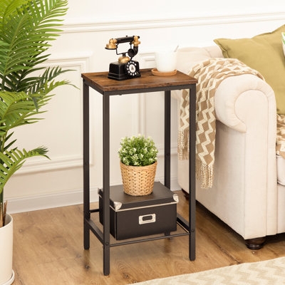 End Table Two-Tier Wood And Metal Frame Tall Side Table