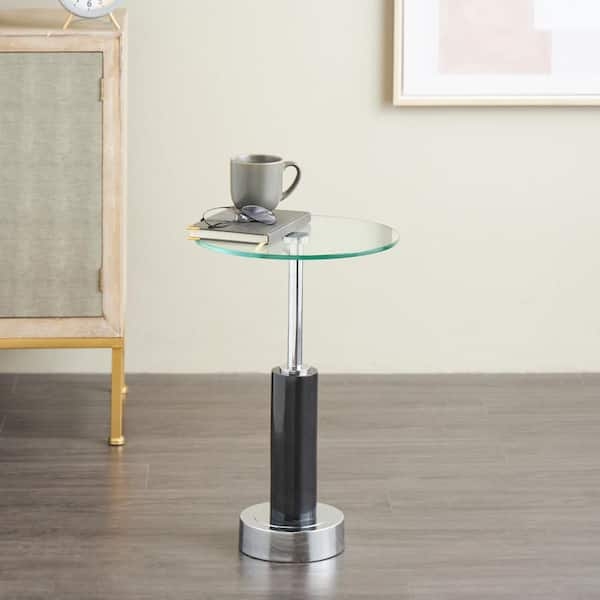 End Table Two-Tone Pedestal Silver Black Modern Pedestal Side Table