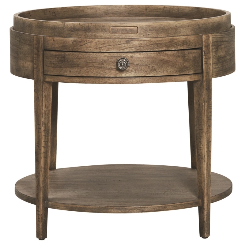 End Table Weathered Wood Removable Tray Top Single Drawer