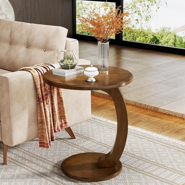 End Table with C-Shaped Curved Leg, Mid-Century Modern Accent Table