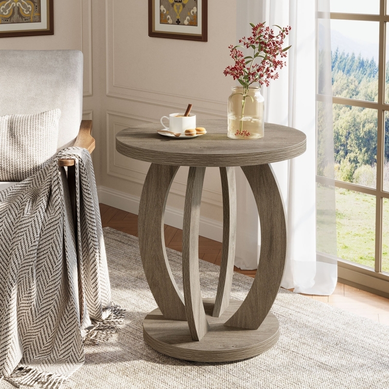 End Table with Interlocking Arched Legs, Weathered Wood Finish