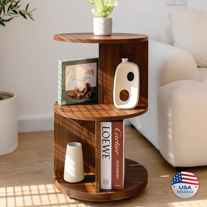 End Table with Offset Vertical Panels, 3-Tier Round Side Table