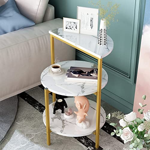 End Table with Three Staggered Round Shelves and Metal Frame