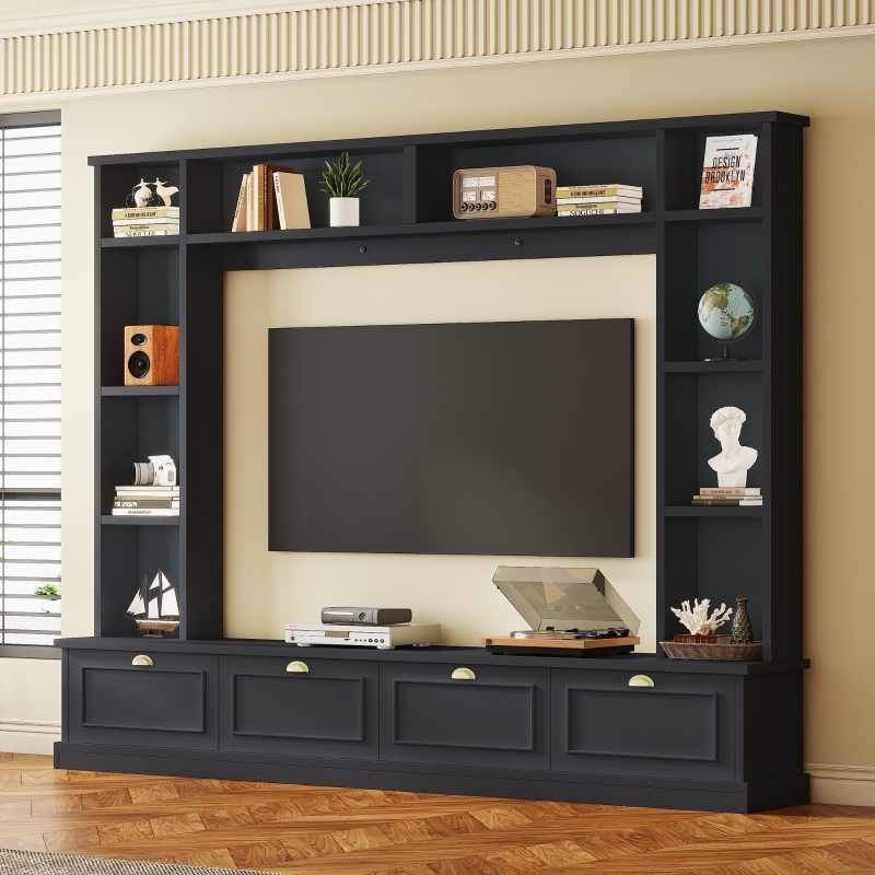 Entertainment Center Half Moon Brass Pulls Shaker Panels Large Wall Unit