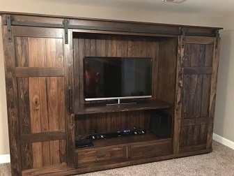 Entertainment Center in Dark Walnut Stain with Planked Back Detail