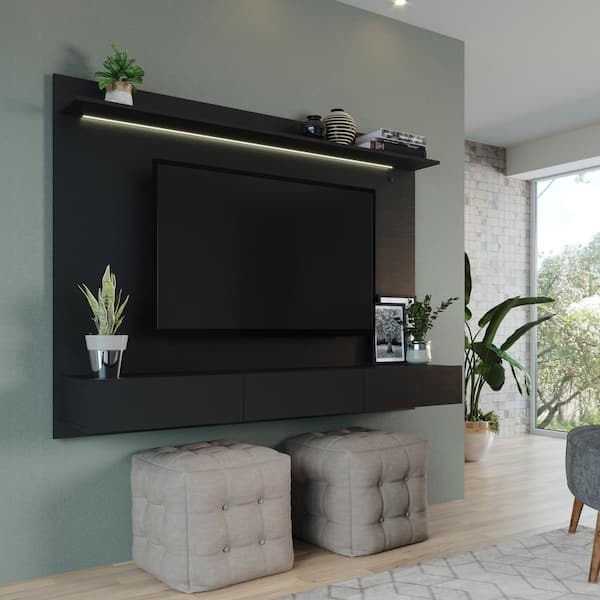 Entertainment Center Matte Black Integrated LED Tufted Seats Console