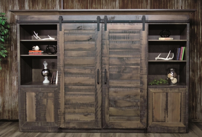 Entertainment Center Wall Unit with Distressed Plank Texture