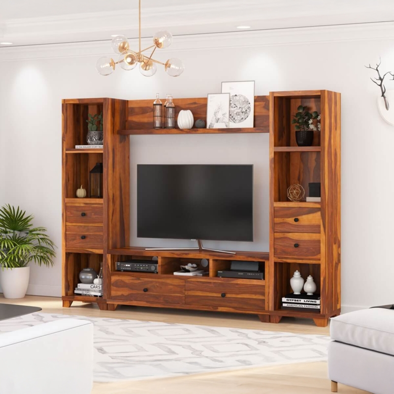 Entertainment Center with Bold Swirled Wood Grain and Side Towers