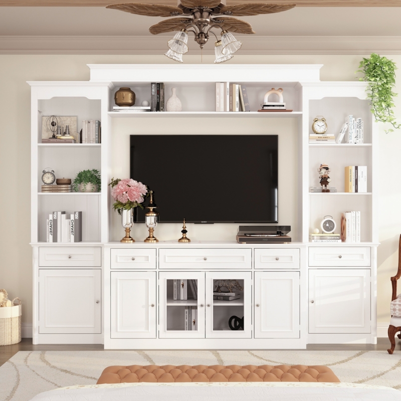 Entertainment Wall Unit Shaker Style Traditional White